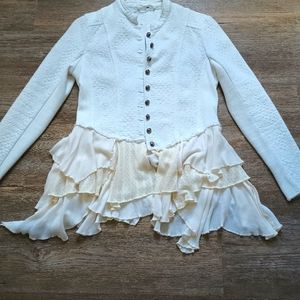 Free People Military Ruffle Button Down White Jacket - Size 6- Very Rare